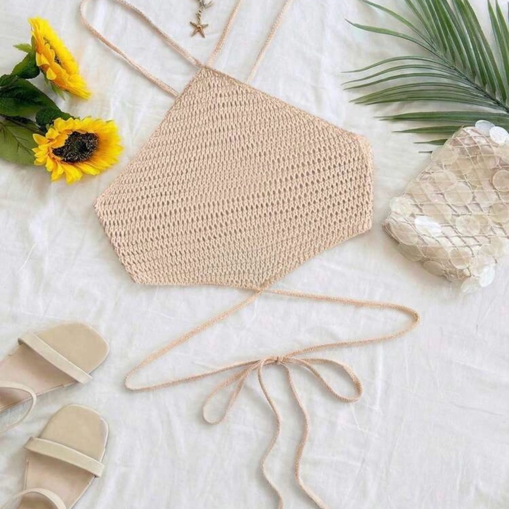 SHEIN Beige Crochet Hair Wrap with Ties